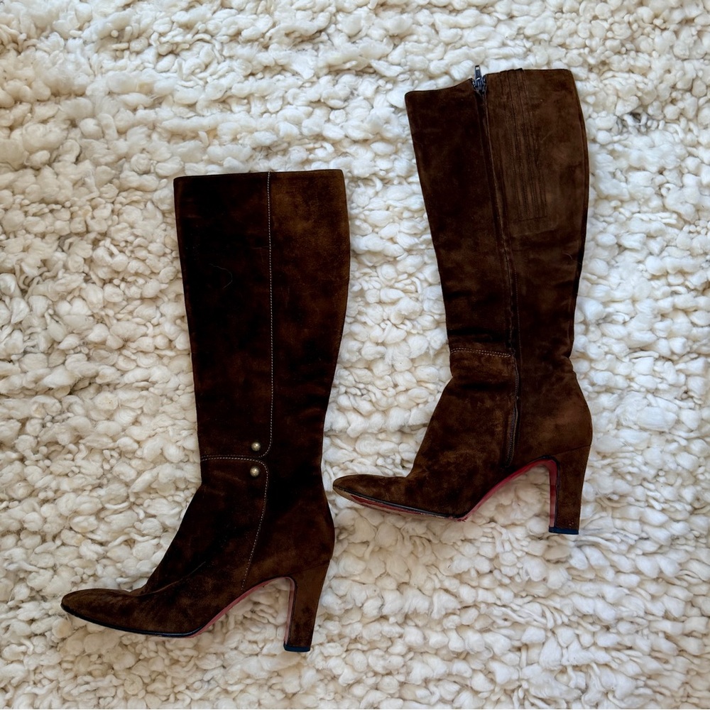 Christian Louboutin Brown Suede Heeled Boots - Picture 5 of 12